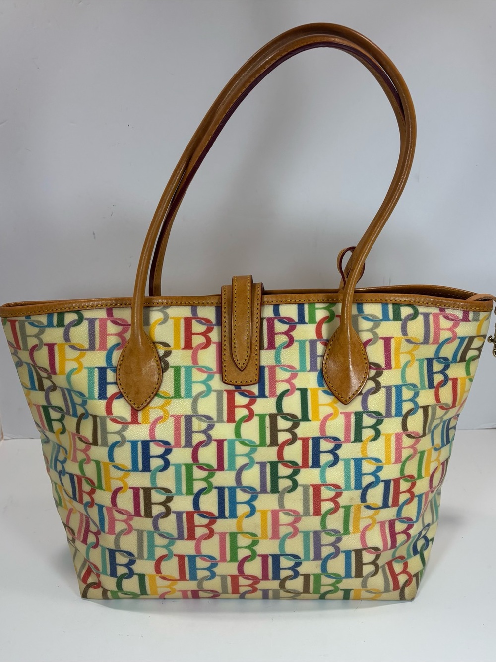 Vintage Dooney & Bourke 1975 Rainbow Monogram Tote Shoulder Bag Y2K Colorful EUC - Picture 6 of 11